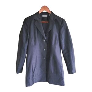 Kate Hill 100% Silk Button Down Lined Collared Long Jacket Women's Black